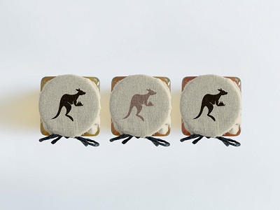 Kangaroo logo on honey jar tops